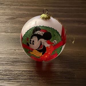 Disney Mickey & Co Hand Painted Glass Ball Minnie Mouse Christmas Ornament